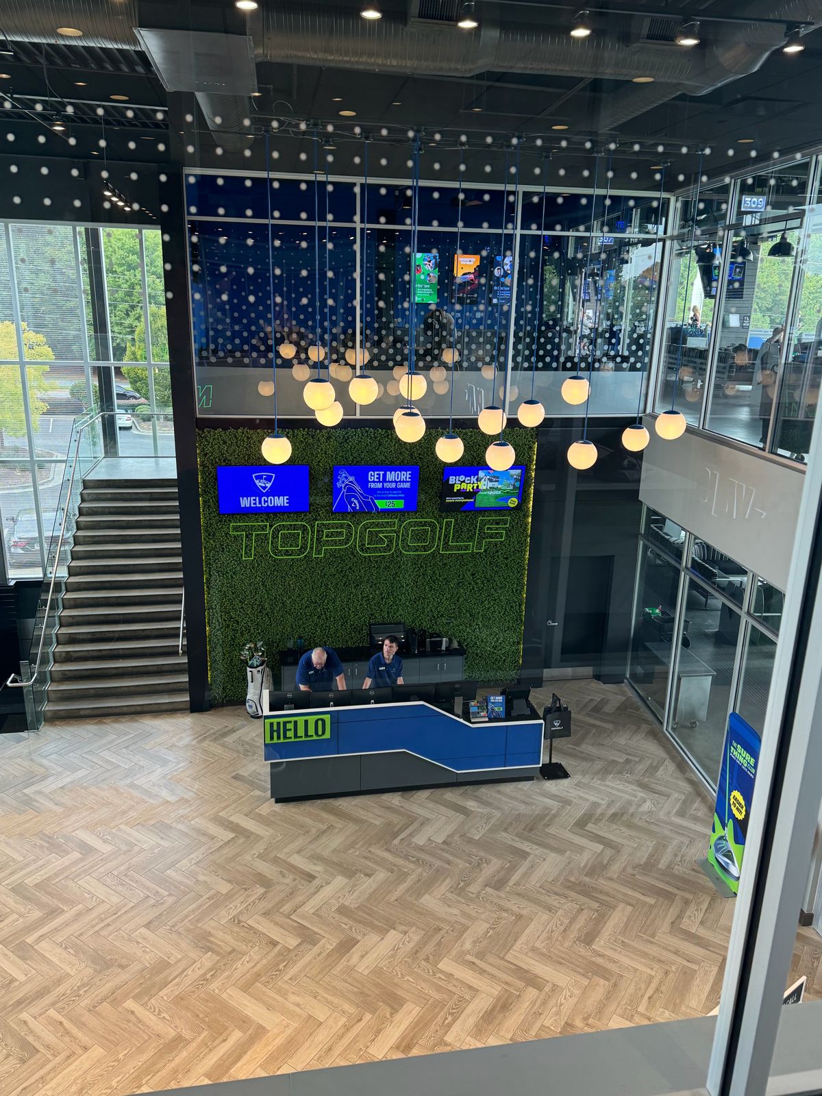 Topgolf Alpharetta after renovation: lobby from above